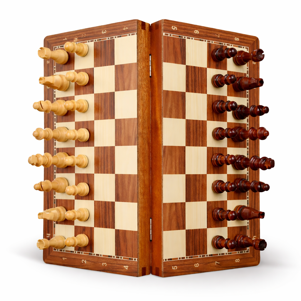 Echiquier artisanal en bois de palissandre poli 39x39cm