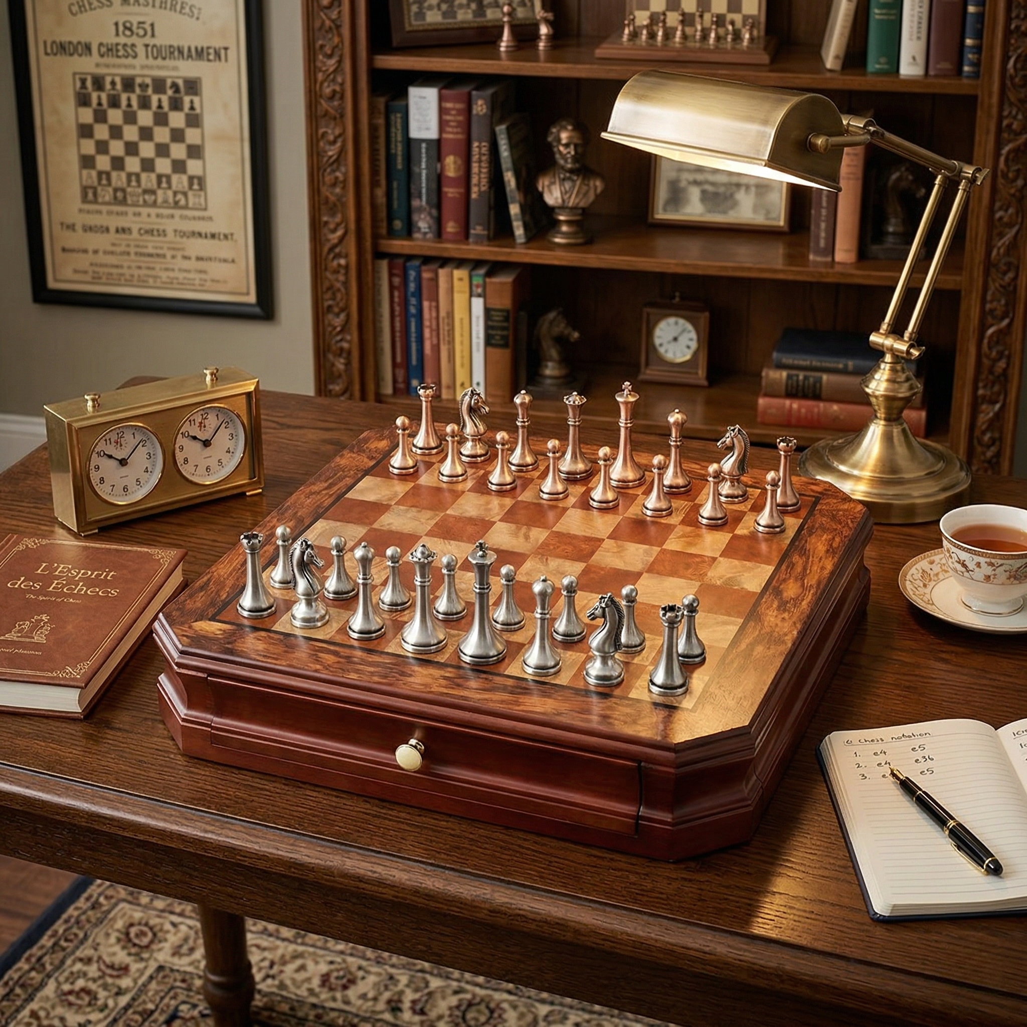 Echiquier en bois & pièces metaliques polies