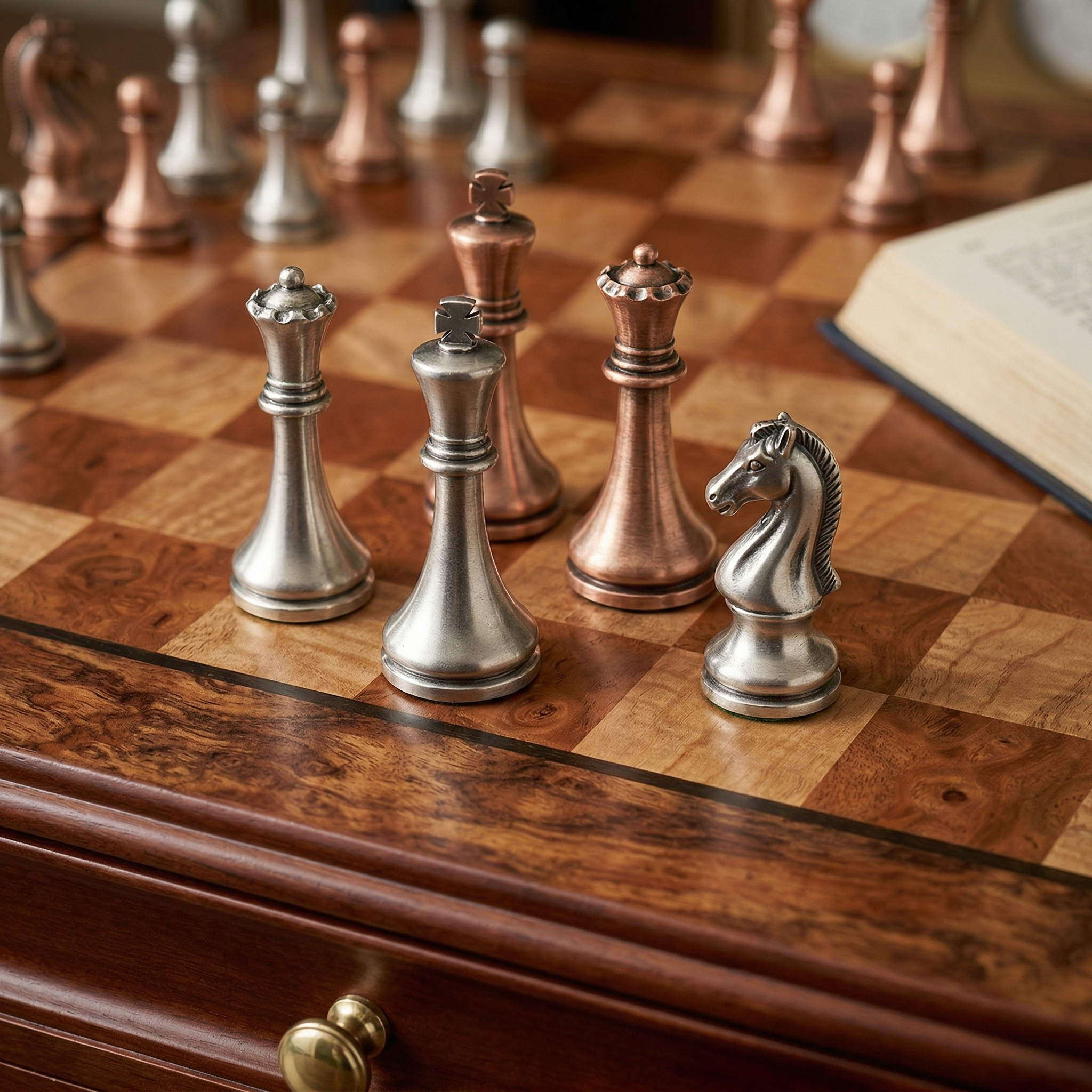 Echiquier en bois & pièces metaliques polies
